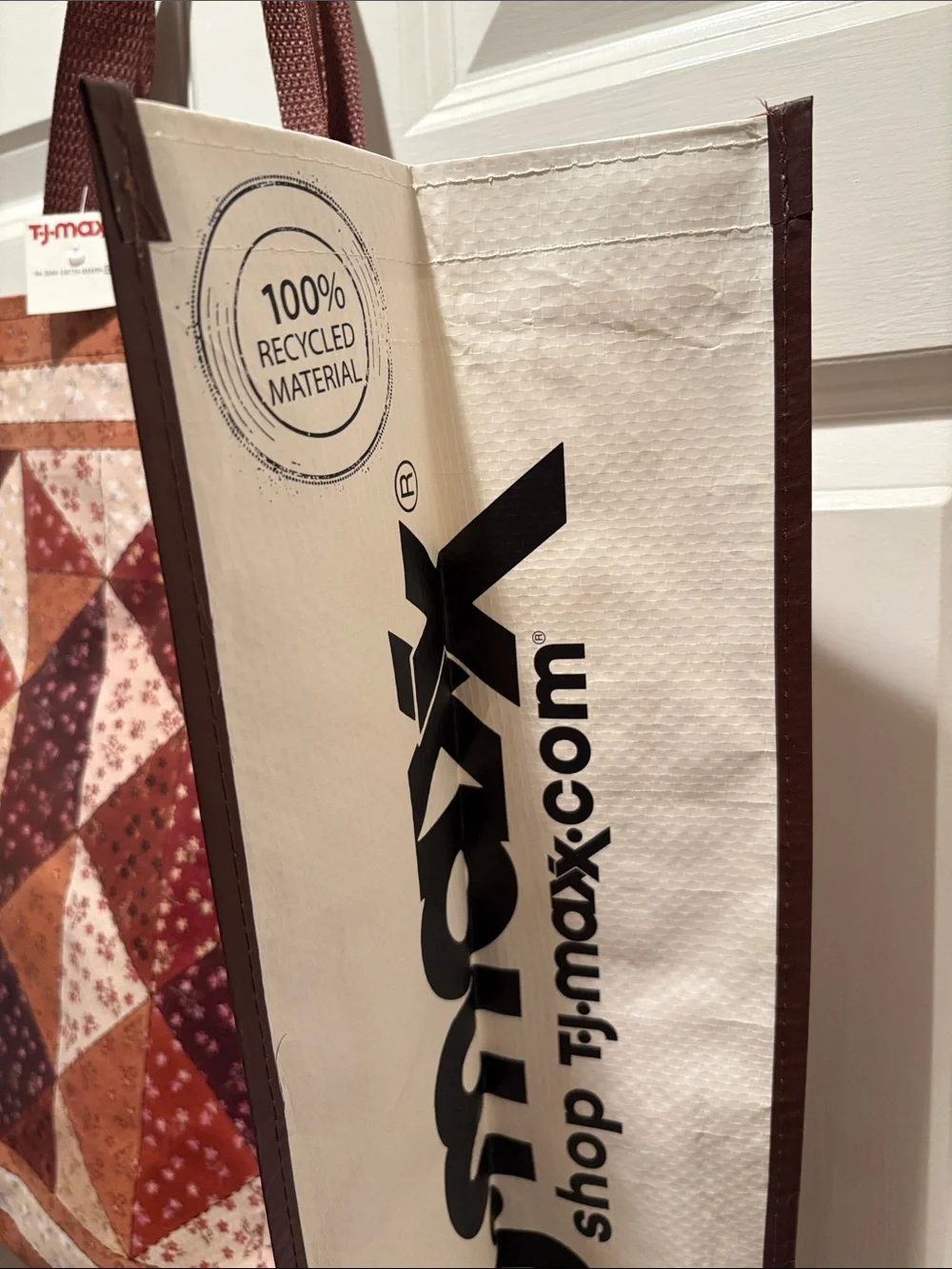 T.J.Maxx Quilted Look Patchwork Tote in Brown, Tan, and Cream NWT